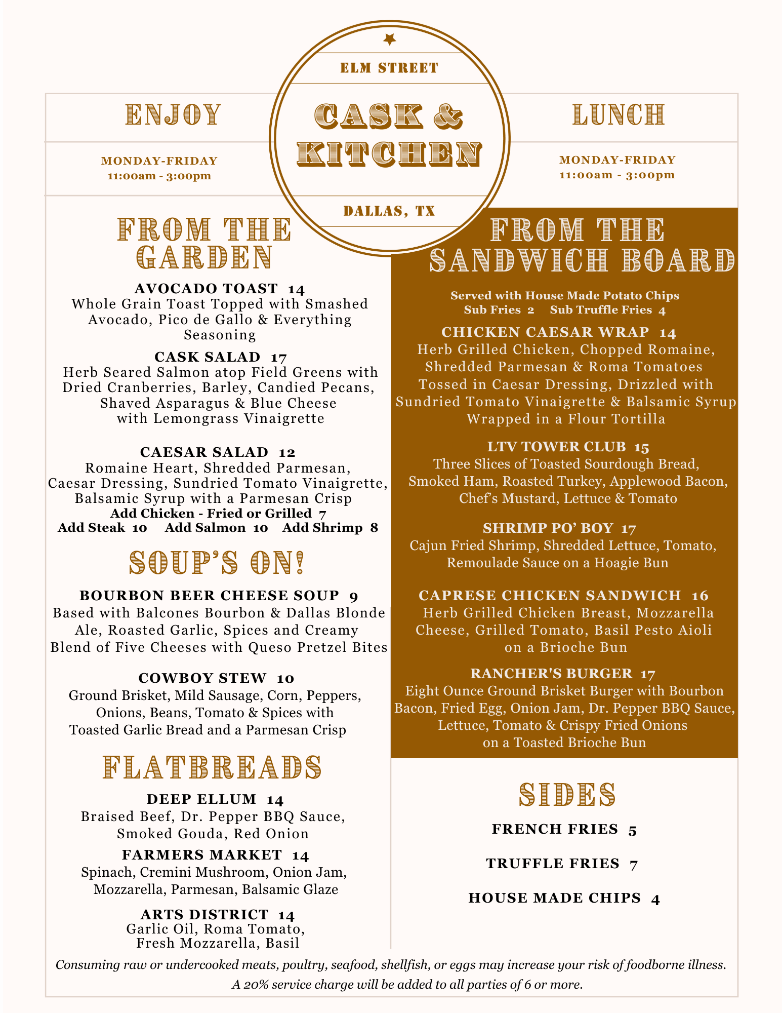 Menus Elm Street Cask & Kitchen in Dallas, TX